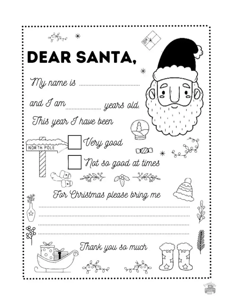 Fill-in-the-blanks Letters to Santa Claus template
