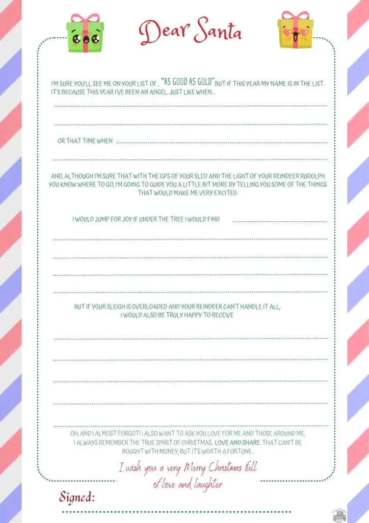 Free Printable "Dear Santa" List Letter Template