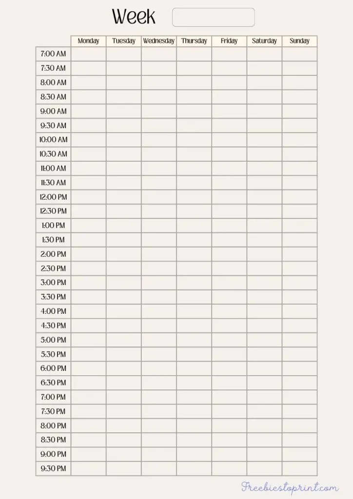 Weekly hourly planner