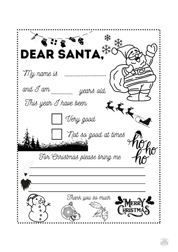 Fill-in-the-blanks Letters to Santa Claus template