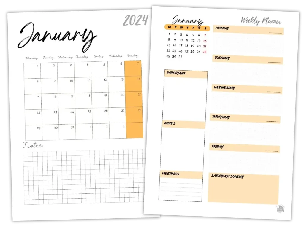 2024 Monthly Calendar and Weekly planner