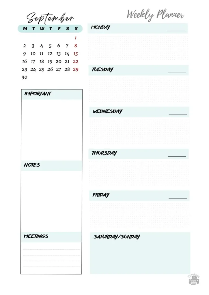 2024 Weekly planner - August calendar