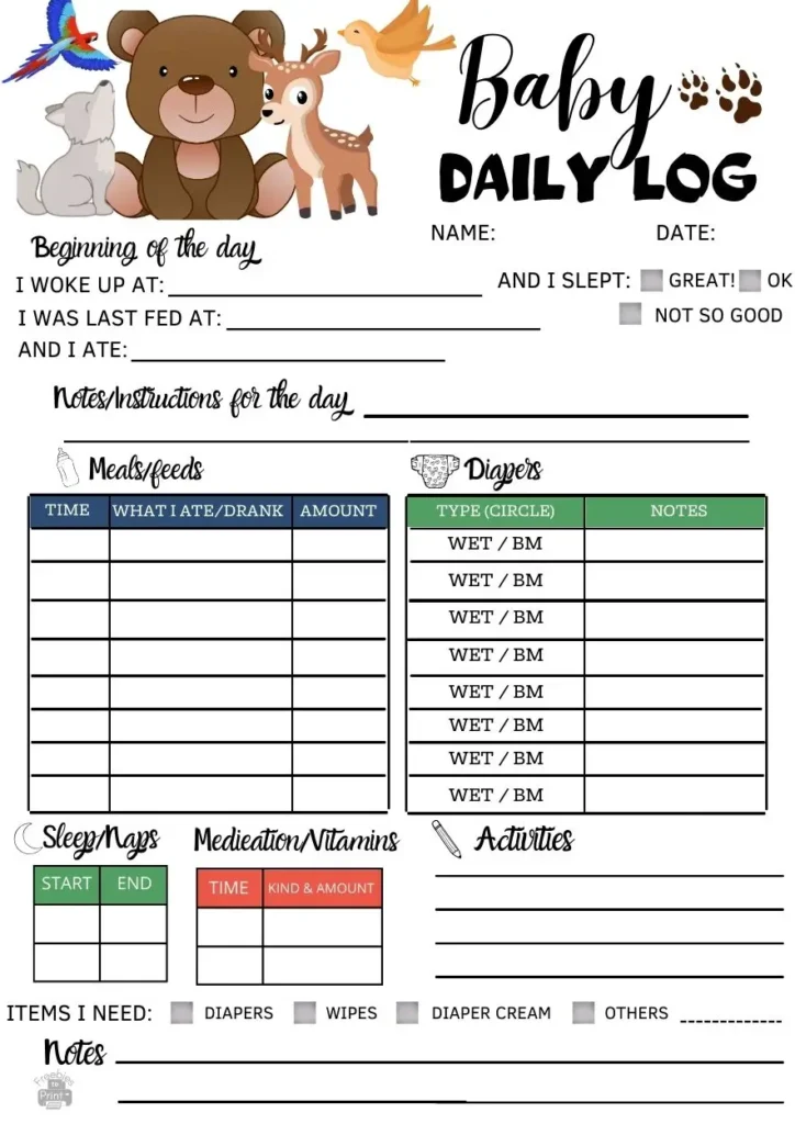 Baby daily log printable free download pdf